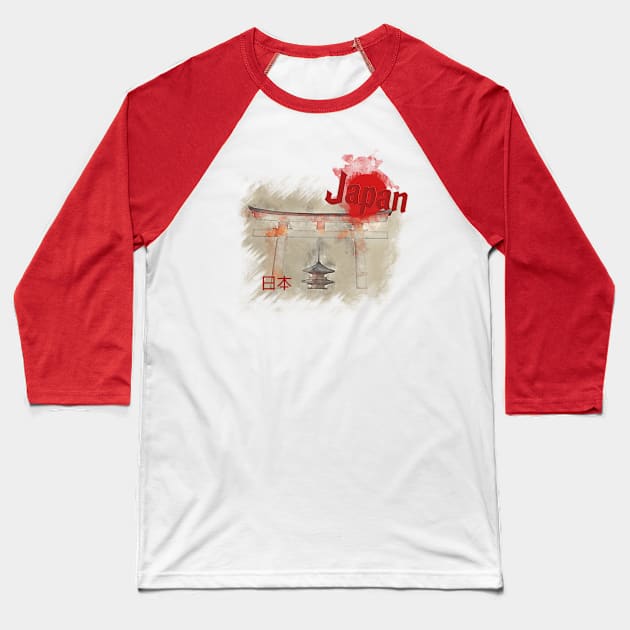 Japan - Watercolor City Collection Baseball T-Shirt by EriRoka